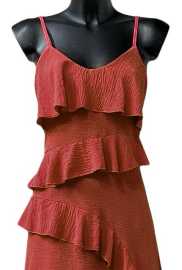 Trendy armloze terracotta maxi jurk 