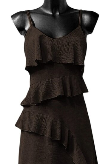 Trendy armloze donker bruine maxi jurk 