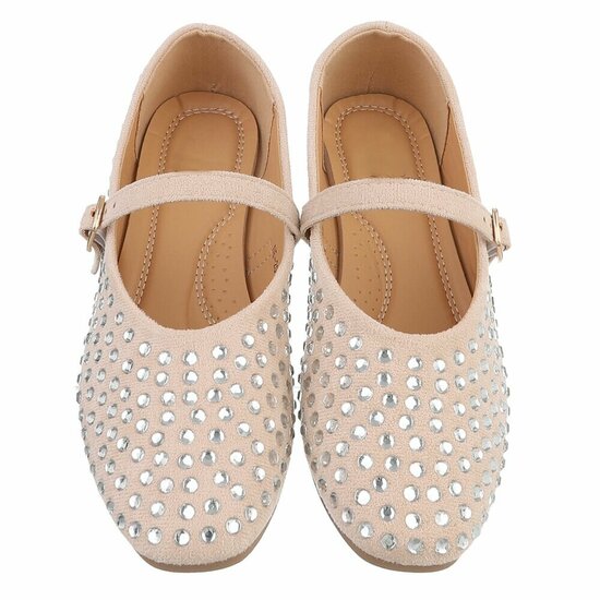 Beige ballerina’s  Cedy met strass steentjes en bandje