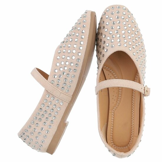 Beige ballerina’s  Cedy met strass steentjes en bandje
