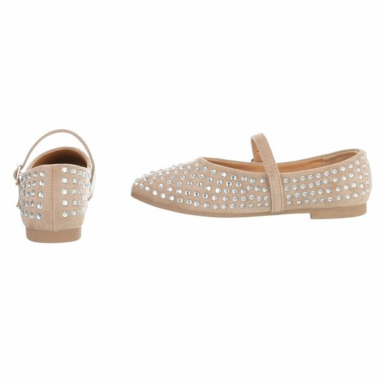 Kaki ballerina’s  Cedy met strass steentjes en bandje