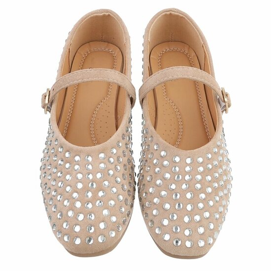 Kaki ballerina’s  Cedy met strass steentjes en bandje