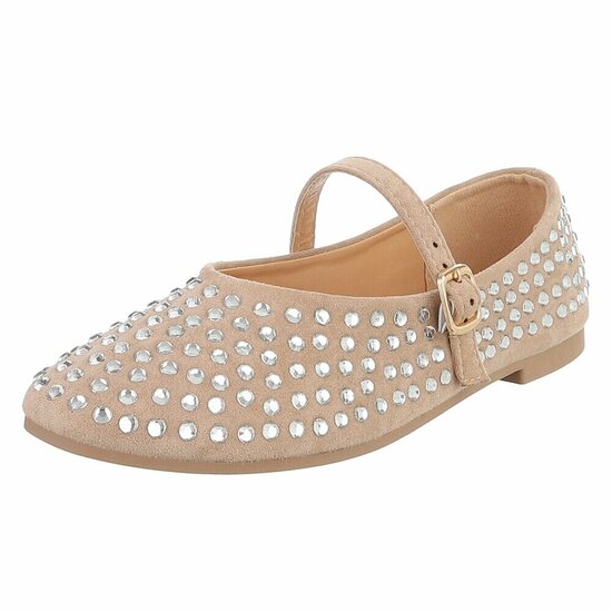 Kaki ballerina’s  Cedy met strass steentjes en bandje