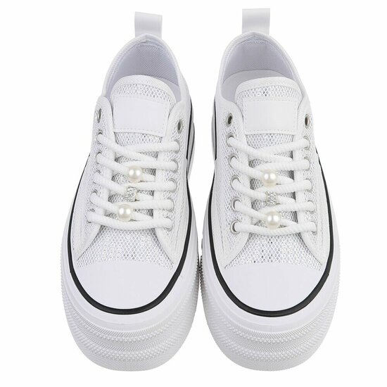 Witte platform sneakers Chanette met parel- en strass details