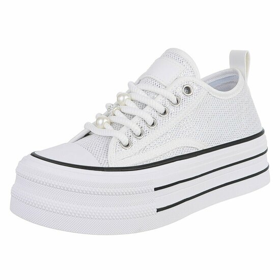 Witte platform sneakers Chanette met parel- en strass details