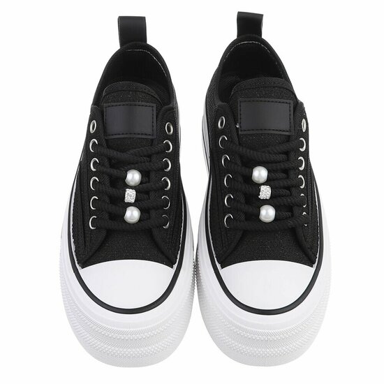 Zwarte platform sneakers Chanette met parel- en strass details