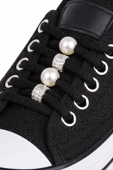 Zwarte platform sneakers Chanette met parel- en strass details