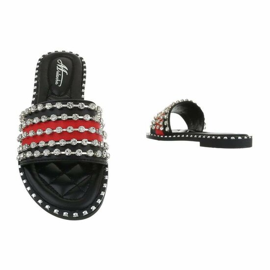 Zwarte fashion slipper  Fiya met strass.