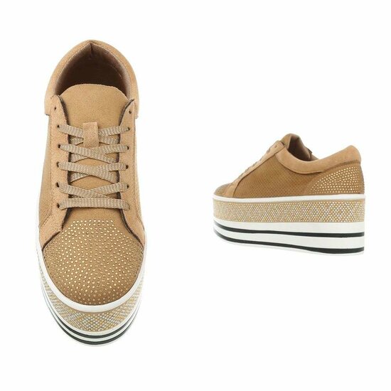 Camel platform sneakers Lina met strass details