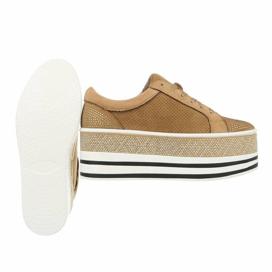 Camel platform sneakers Lina met strass details