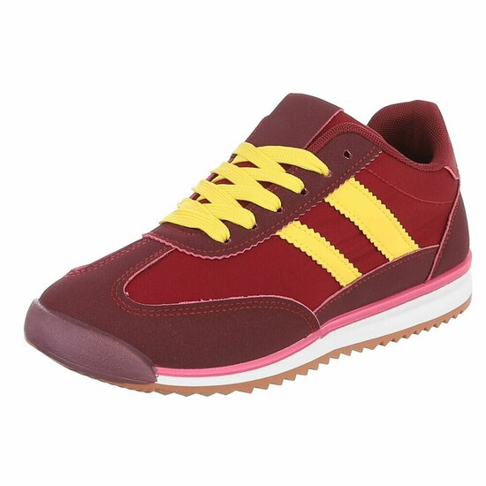 Sportieve bordeaux sneakers Chelsy met gele accenten