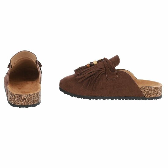 Bruine mules Marilene met franjes en natuurlijke details
