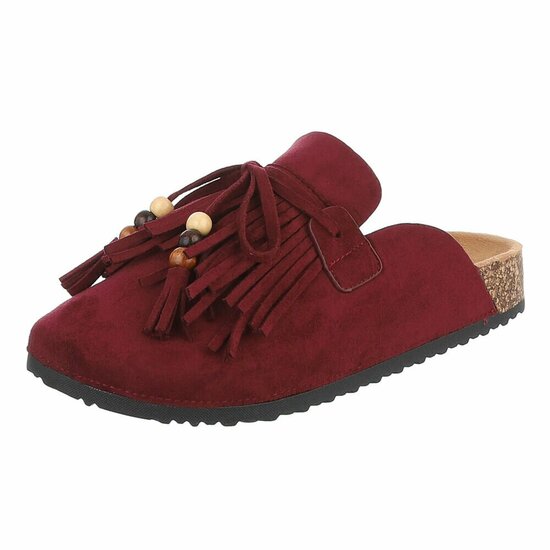 Burgundy mules Marilene met franjes en natuurlijke details
