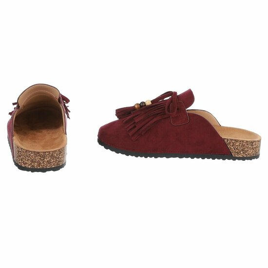 Burgundy mules Marilene met franjes en natuurlijke details