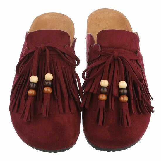 Burgundy mules Marilene met franjes en natuurlijke details