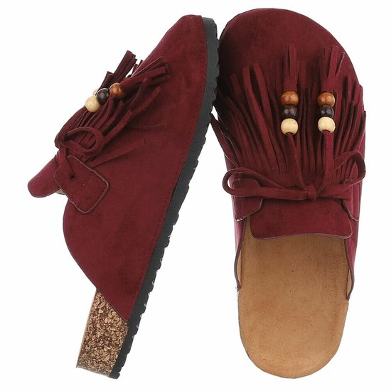 Burgundy mules Marilene met franjes en natuurlijke details