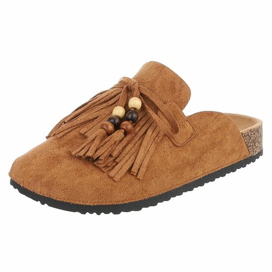 Camel mules Marilene met franjes en natuurlijke details