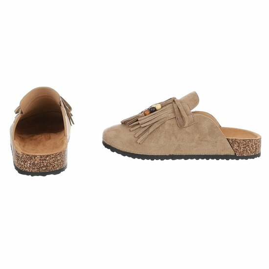 Kaki mules Marilene met franjes en natuurlijke details