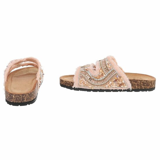 Roze boho sandalen Doran met franjes en pareldetails