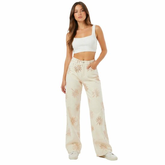 Luxe beige wide leg jeans met verfijnde borduursels