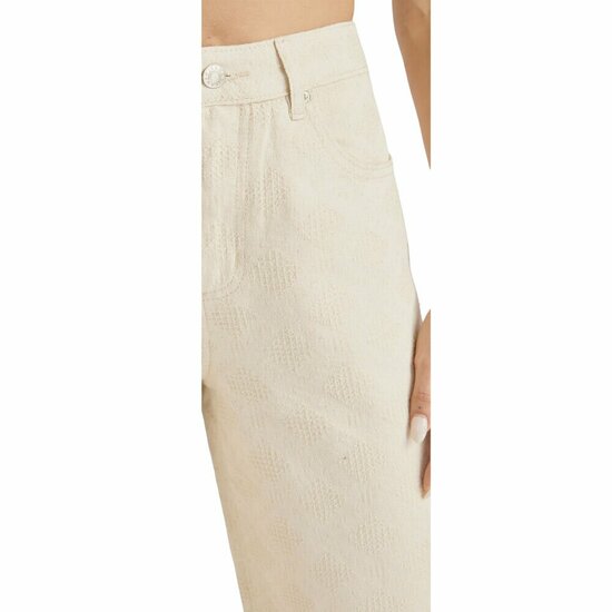 Luxe beige wide leg jeans met subtiele textuur
