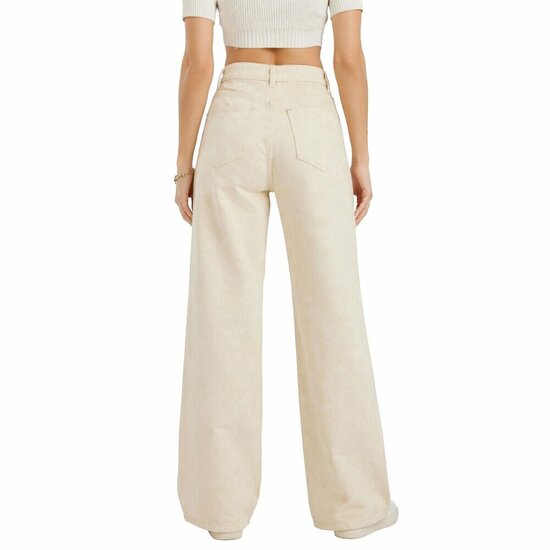 Luxe beige wide leg jeans met subtiele textuur