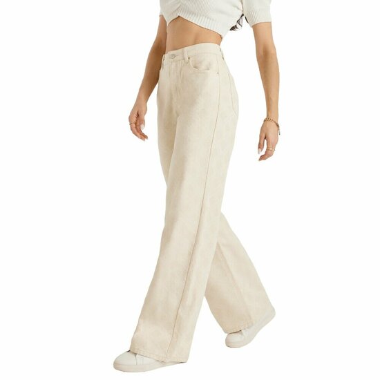 Luxe beige wide leg jeans met subtiele textuur