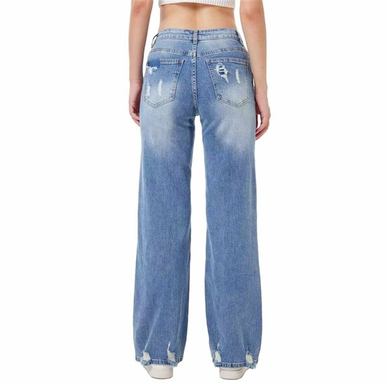 Luxe blauwe wide leg jeans met edgy details