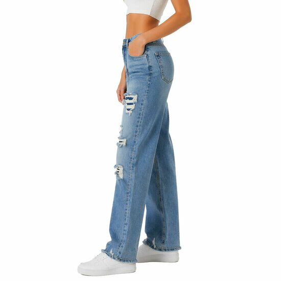 Luxe blauwe wide leg jeans met edgy details