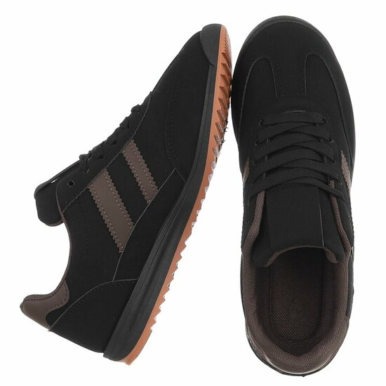Sportieve zwarte sneakers Chelsy met bruine accenten