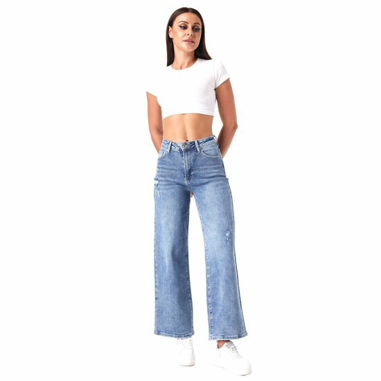 Luxe lichtblauwe wide leg jeans met tijdloze pasvorm