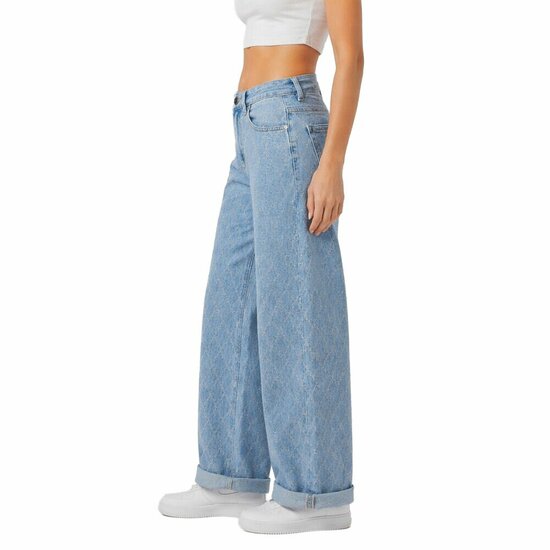 Luxe lichtblauwe wide leg jeans met subtiel patroon