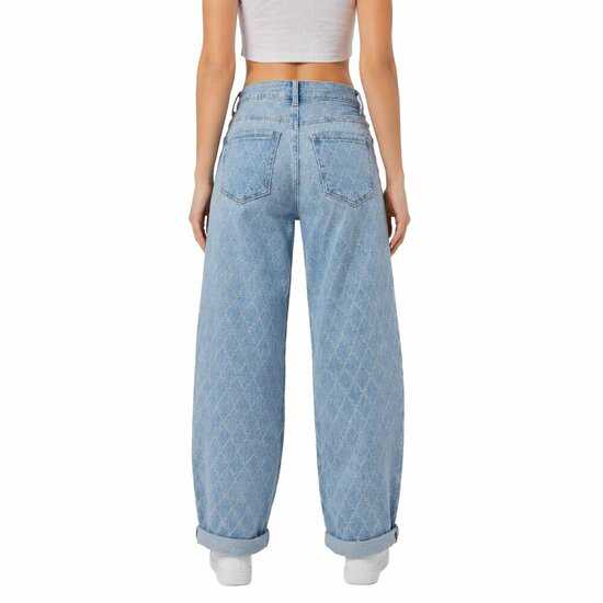Luxe lichtblauwe wide leg jeans met subtiel patroon