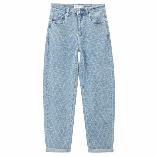 Luxe lichtblauwe wide leg jeans met subtiel patroon