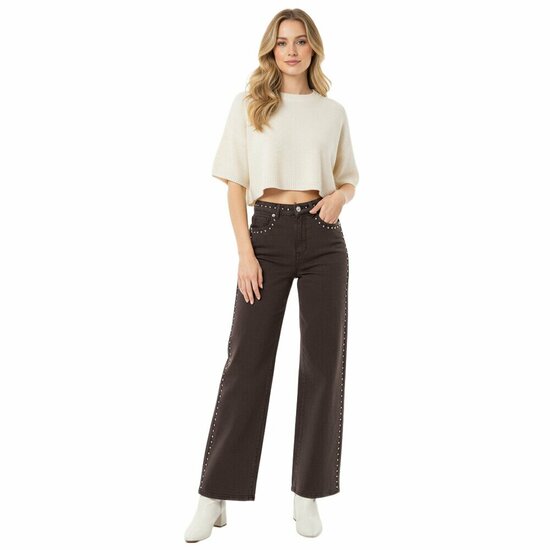 Bruine wide leg jeans met studs