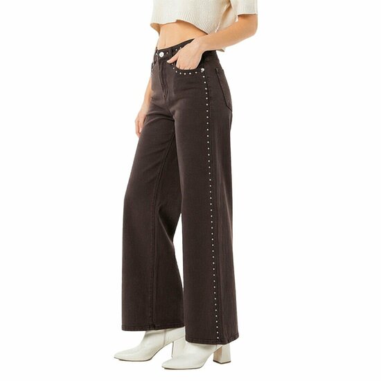 Bruine wide leg jeans met studs
