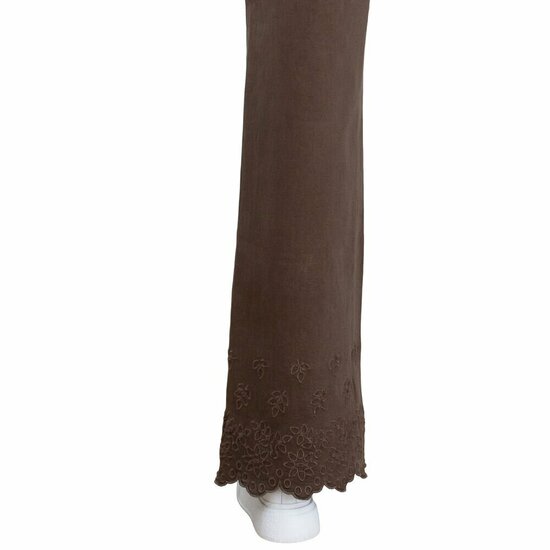 Bruine wide leg jeans met geborduurde zoom
