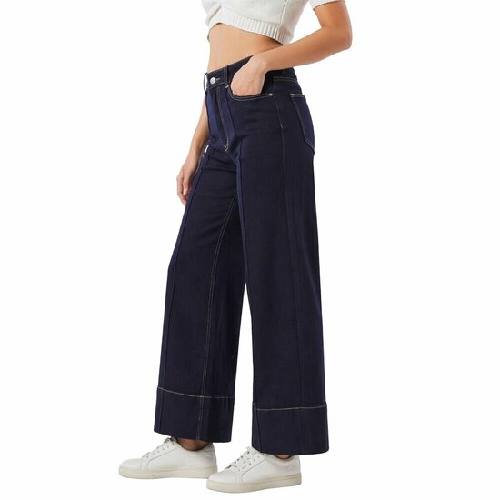 Donkerblauwe wide leg jeans met contraststiksels