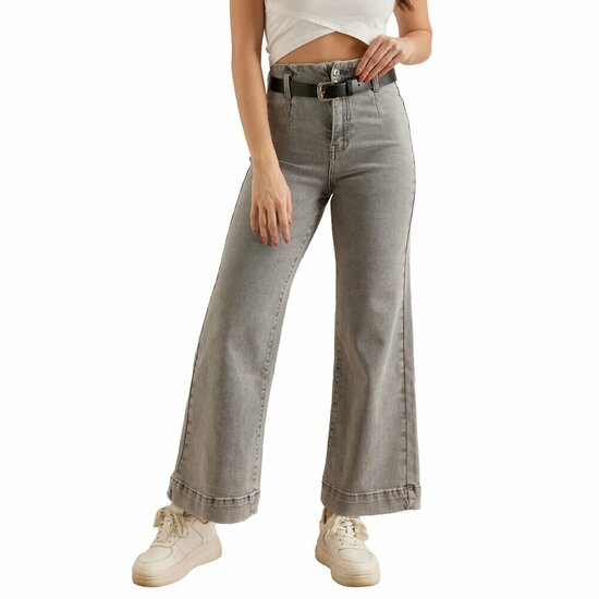 Lichtgrijze wide leg jeans met riem