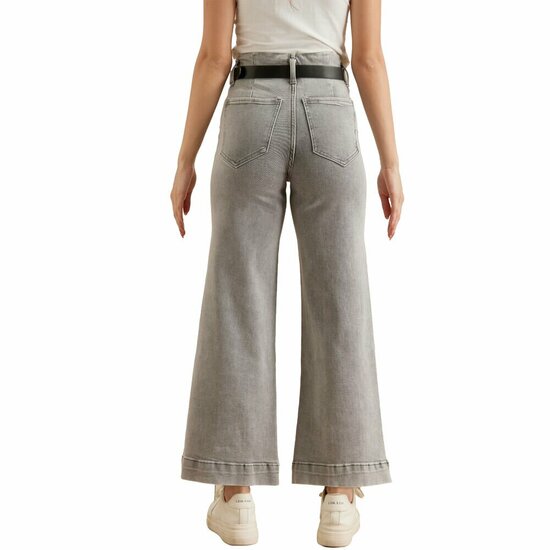 Lichtgrijze wide leg jeans met riem