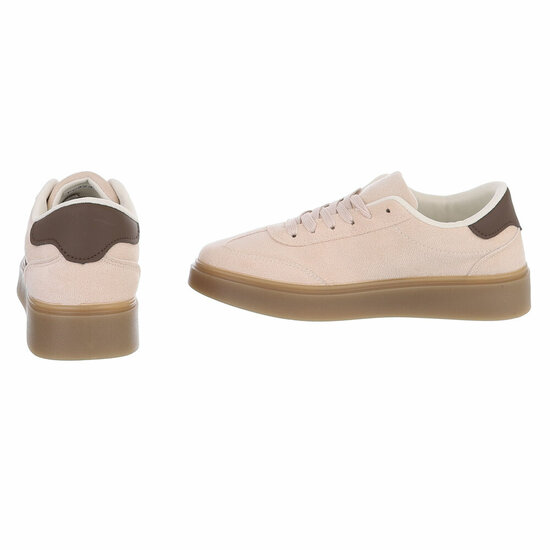 Beige suédine sneakers Carla met platformzool en bruine strepen