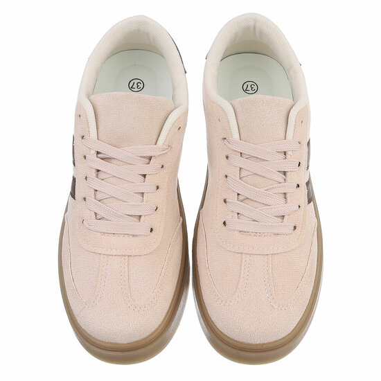 Beige suédine sneakers Carla met platformzool en bruine strepen