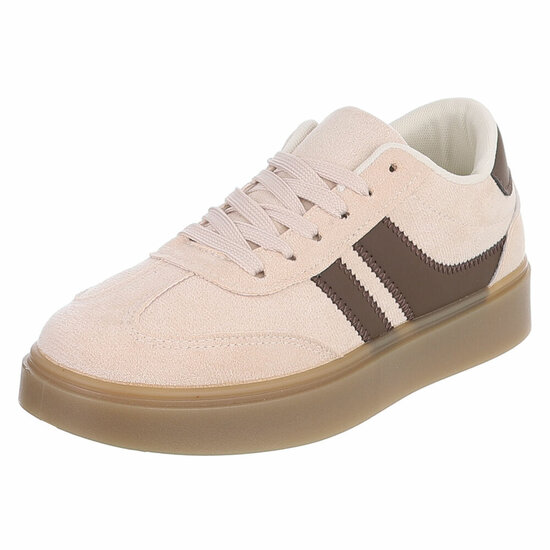 Beige suédine sneakers Carla met platformzool en bruine strepen