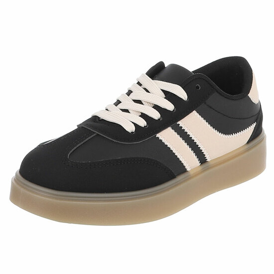 Zwarte suédine sneakers Carla met platformzool en beige strepen