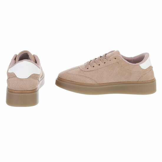 Kaki suédine sneakers Carla met platformzool en witte strepen