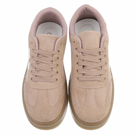 Kaki suédine sneakers Carla met platformzool en witte strepen