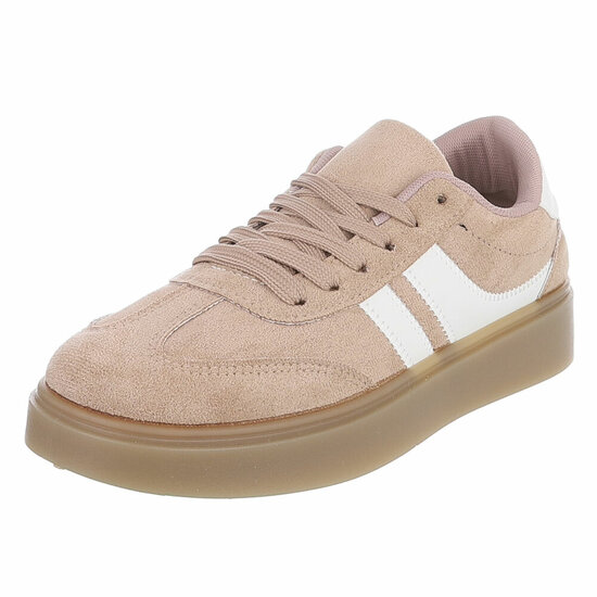 Kaki suédine sneakers Carla met platformzool en witte strepen