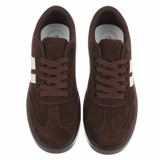 Bruine suédine sneakers Carla met platformzool en beige strepen