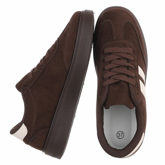 Bruine suédine sneakers Carla met platformzool en beige strepen