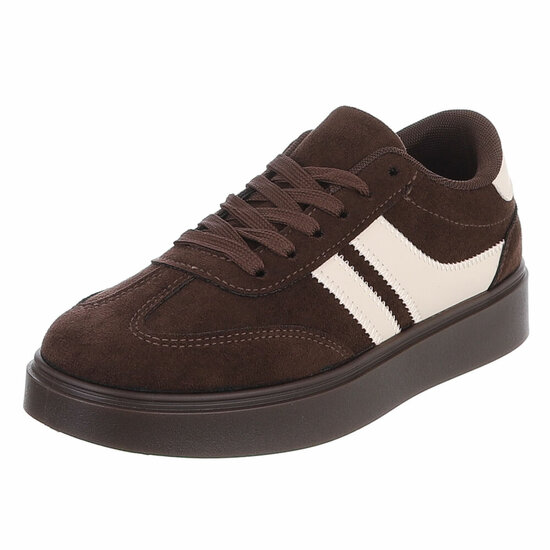 Bruine suédine sneakers Carla met platformzool en beige strepen
